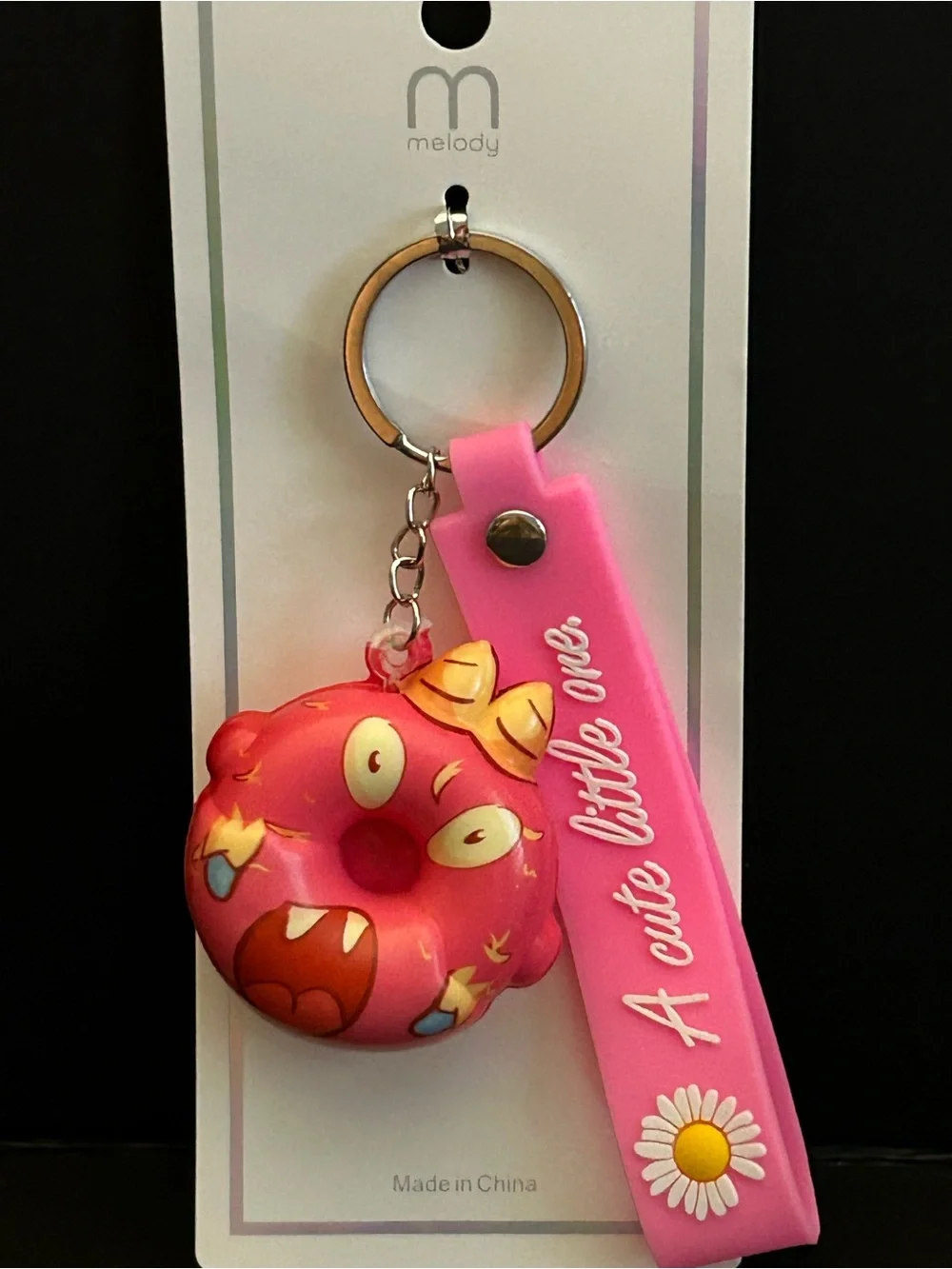 Pink Donut Monster Keychain with Pink Silicone Strap Brand New